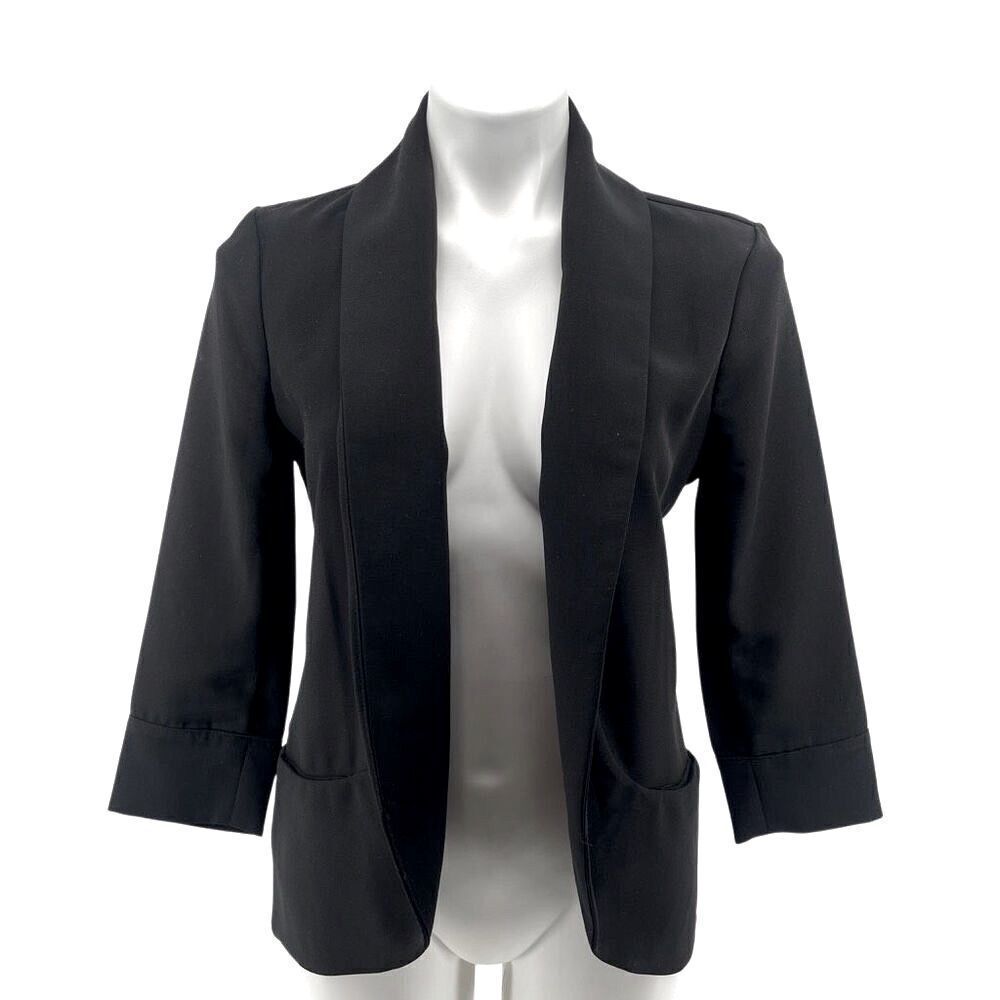 Harlowe & Graham Black Open Front Blazer Small Curved Hem Elegant Jacket